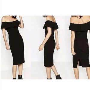 Zara Midi Length Fitted Off the Shoulder Dress XS